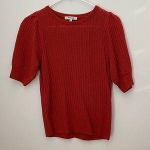 Madewell Red Knit Puffy Short Sleeve Crewneck Sweater